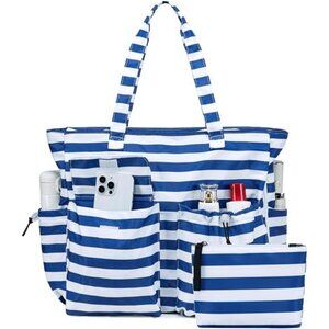 Large Beach Tote Bag Women 2pcs Blue and Whtie